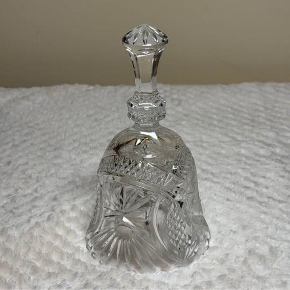 Vintage 24% Lead Crystal Hand Bell – Pinwheel & Starburst Cut Glass Dinner Bell